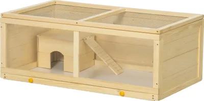 Obrázek produktu pro Klec pro křečka, dřevěný materiál, konstrukce s odklápěcím víkem, přírodní dřevo, 100x58x38 cm