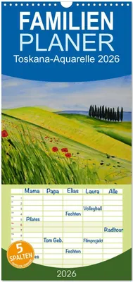 Produktbild von Familienplaner 2026 - Toskana-Aquarelle 2026 mit 5 Spalten (Wandkalender, 21 x 45 cm) CALVENDO
