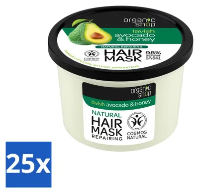 Productafbeelding van 25 x Biologisch haarmasker avocado & honing - Hydratatie en verzorging - 250 ml - Voordeelverpakking - 25 stuks
