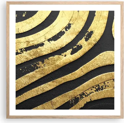 Produktbild von Gerahmtes Poster - Rahmen in heller Eiche - Abstraktion dreidimensional Gold - 60x60 cm - Wand Bild - Wanddeko - Wandbilder - Kunstposter - Wandposter - Bilderrahmen - Bilder - P2NAC60x60-4461