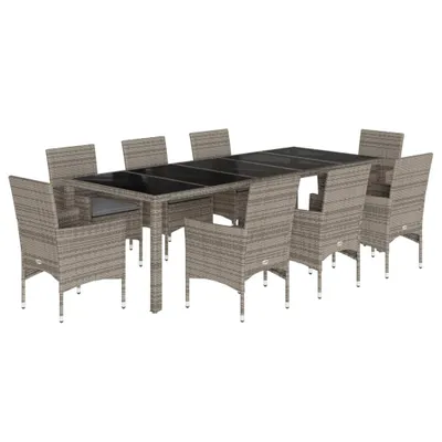 Immagine prodotto di vidaXL set da pranzo da giardino 9 pezzi con cuscini in rattan grigio e vetro