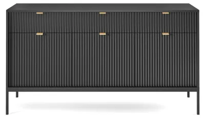 Produktbild von Möbae Lumina KSZ154 Kommode Schwarz 154 cm – Sideboard modern, 3 Schubladen, 3 Türen, viel Stauraum, schwarze Beine