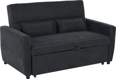 Zdjęcie produktu dla Sofa rozkładana HOMCOM, sofa 2-osobowa z funkcją spania, regulowane oparcie, kanapa z poduszkami, wygląd aksamitu, sofa rozkładana do salonu, pokoju gościnnego, kolor czarny