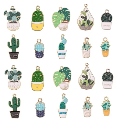 50 Pflanzen-Emaille-Anhänger, 10 Stile, Kaktus & Aloe Vera
