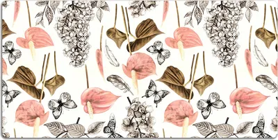 Produktbild von Schreibtischmatte Tischunterlage 100x50 cm Mauspad - Blumen und Schmetterlinge.