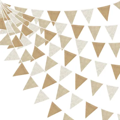 Immagine prodotto di Ghirlanda di bandierine in juta, color beige, con 24 bandierine, lunghezza 7,3 metri, ideale per compleanni, matrimoni, feste per bambini, in stile rustico o bohémien