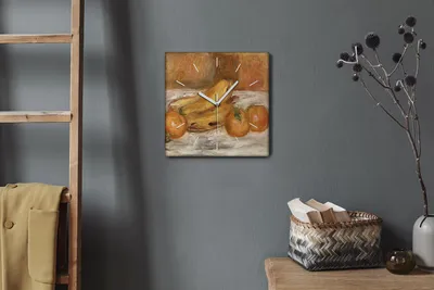 Produktbild von Coloray Hodiny Unikátní 30x30 cm  Tiché hodiny Pro obývací pokoj a kuchyň Nástěnné hodiny Plátno Bílé ručičky hodin - Ovocné pomeny banány
