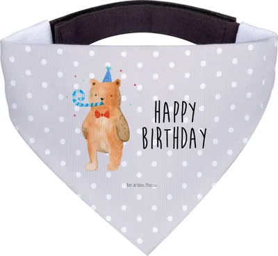 Produktbild von Mr. & Mrs. Panda Hunde Halstuch Bär Geburtstag - Grau Pastell - Geschenk, Hund, Für, Alles Gute, Dreieckstuch, Teddy, Glückwunsch, Happy Birthday