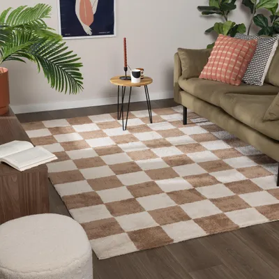 Produktbild von Volero - Teppich Kariert - Blox Beige Weiß - 230x330 cm - Wohnzimmer, Schlafzimmer, Büro - Retro