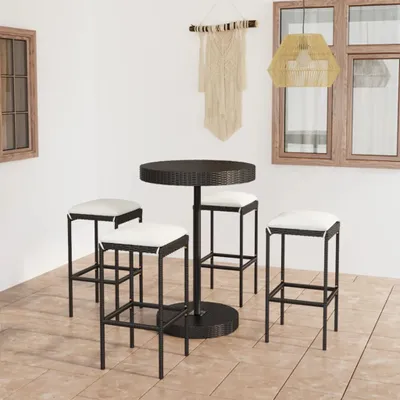 Produktbild von "2026 Promotion" 5-tlg. Gartenbar-Set mit Kissen - Poly Rattan Schwarz - Gartenmöbelset CC3688