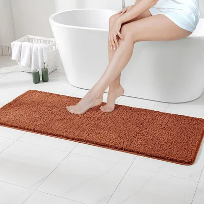 Productafbeelding van Badtapijt, badmat, antislip, terracotta, 45x120 cm, microvezel, absorberend