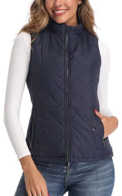 Productafbeelding van LONGKING Dames Vest, lichtgewicht, vest met opstaande kraag, gewatteerd vest met rits, mouwen