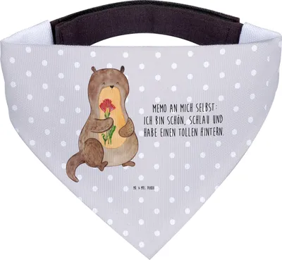 Produktbild von Mr. & Mrs. Panda Halstuch Hund Otter Blumenstrauß - Grau Pastell - Geschenk, Selbstvertrauen, Hundehalstuch, Bandana, Tuch, Selbstliebe, Achtsamkeit, Positiv, Süß