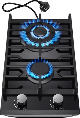 Produktbild von 2-Flammen-Gasherd, Einbau, elektronische Zündung, gehärtetes Glas, Schwarz
