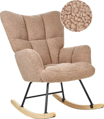 Produktbild von BELIANI Schaukelsessel Sandbeige Bouclé Stoff Gepolstert mit Armlehnen Schwarze Beine für Wohnzimmer Kinderzimmer Schlafzimmer Wohnbereich Modern