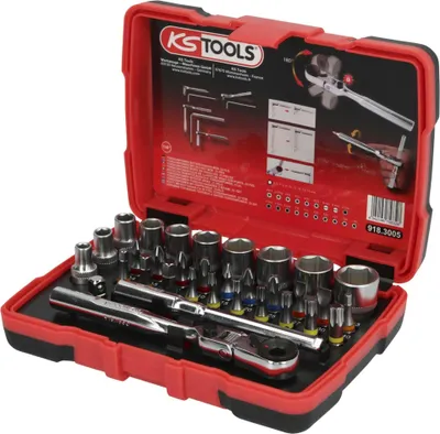 Produktbild von KS Tools 918.3005, Steckschlüssel-Satz, 33 Kopf/Köpfe, Chrom-Vanadium-Stahl, DIN 3126, ISO 1173 - C 6,3, 405 g