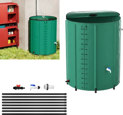 Image de XINZI Réservoir d'eau de pluie pliable - Réservoir d'eau de pluie Réservoir d'eau Réservoir d'eau de pluie avec grille d'entrée d'eau et vanne de vidange Réservoir d'eau de pluie, 500 L, vert