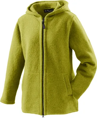 Produktbild von Mufflon Mu-Mia Wolljacke W100 mit Kapuze, leicht tailliert, geruchsneutralisierend, Kiwi, Größe M