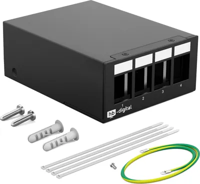 Produktbild von hb-digital Patch Panel 4 Port für Keystone Module Netzwerk Patch Box Gehäuse schwarz