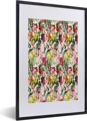Produktbild von MuchoWow® MuchoWow® Gerahmtes Poster Rosen - Blumen - Muster - Farben 40x60 cm - Poster mit zchwarzem Bilderrahmen - Poster in Rahmen