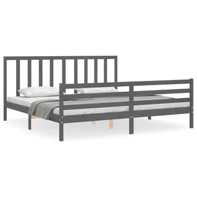 Produktbild von vidaXL Massivholzbett mit Kopfteil Grau 200x200 cm