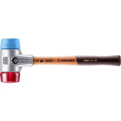 Produktbild von HALDER SIMPLEX Schonhammer Ø 60 mm TPE-soft blau / Plastik rot mit Aluminiumgehäuse