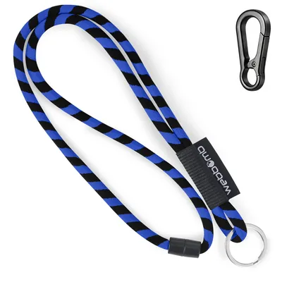 Produktbild von WEBBOMB® Tubular Lanyard royalblau / schwarz rund weich lang mit Karabinerhaken & Schlüsselring Umhängeband Schlüsselanhänger Keychain Schlüsselband