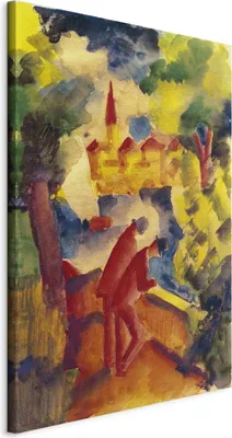 Produktbild von Italienischer Leinwand Leinwandbild - Männer auf der Straße am See (August Macke) 80x120 cm Reproduktionen l-F-13208-b-a