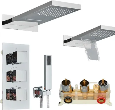 Produktbild von Ari Unterputz Duschsystem Thermostat Chrom Wasserfall Regendusche Inkl. Box
