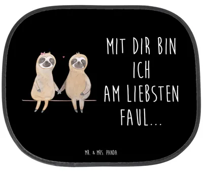 Produktbild von Mr. & Mrs. Panda Auto Sonnenblende Faultier Pärchen - Schwarz - Geschenk, Sonnenschutz für, autofenster, faul, Beziehung, Liebe