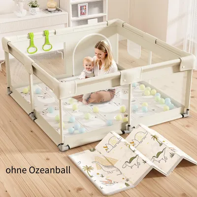 Zdjęcie produktu dla Kojec z matą, 120 x 120 cm, kojec dla dzieci z przyssawkami, centrum zabaw dla dzieci, ogrodzenie dla dzieci, kojce dla dzieci, beżowy, Oxford, stal, 120 cm, 120 cm