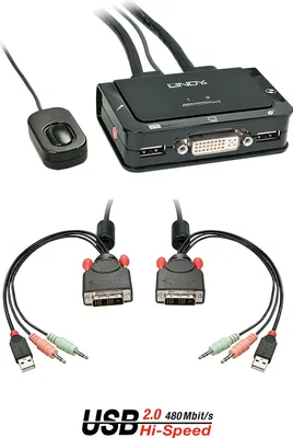 Immagine prodotto di Lindy 42341 Switch KVM DVI a 2 porte compatto USB 2 Audio USB 2 Audio/Micr.