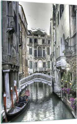 Produktbild von Bilder auf glas - Einteilig - Venedig Brücke Wasser - 70x100cm - Glasbilder - Wandbilder - Bilder - zum Aufhängen bereit - Wanddekoration aus Glas - Glas Bilder - Wandbild auf Glas - GPA70x100-3522