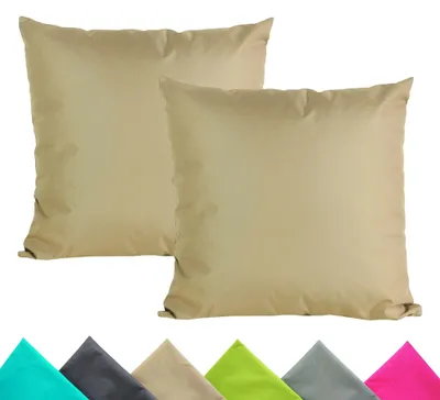 Produktbild von JACK 2er Set 40x40cm Outdoor Kissenhülle Kissenbezug Wasserfest Sitzkissen Lounge Kissen Garten Stuhl Lotus Effekt, Farbe:Taupe