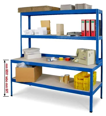 Produktbild von Packtisch/Werkbank mit Aufbau, HxBxT 1800 x 1800 x 600 mm, blau