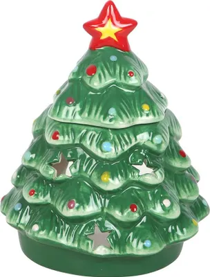 A ceramic Christmas tree-shaped oil burner.