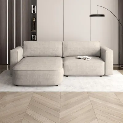 Produktbild von Ecksofa CARLOS Beige, L-Form - mit Schlaffunktion, Bettkasten & universeller Ottomane