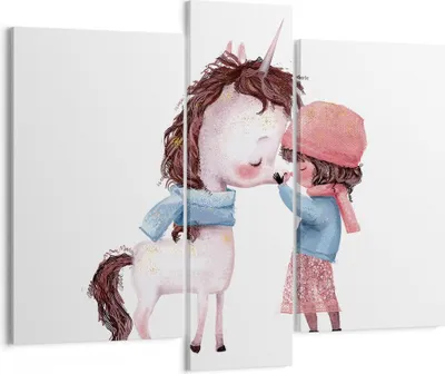 Produktbild von Bild auf Leinwand - Leinwandbild - 3 Teile - Einhorn Mädchen Kinder - 95x80cm - Wand Bild - Wanddeko - Wandbilder - Leinwanddruck - Bilder - Wanddekoration - Leinwand bilder - Wandbild - CB95x80-4733