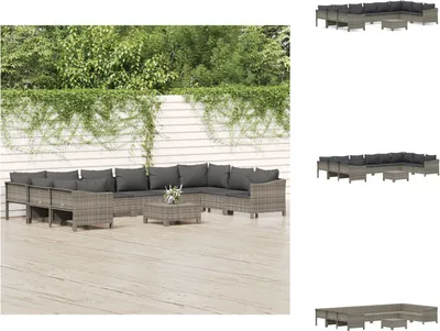 Image de vidaXL Ensemble de salon de jardin 11 pièces avec coussins Gris Poly rotin - Ensemble de meubles de jardin