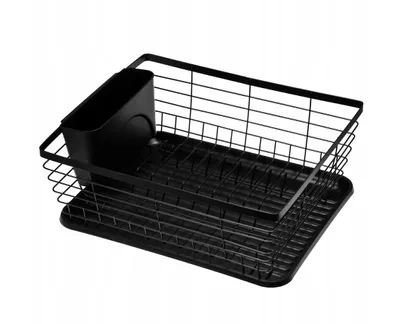 Produktbild von TOPFANN Geschirrabtropfgestell 36,3 cm Schwarz – mit Abtropfschale & Besteckkorb