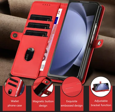 Produktbild von Hülle für Samsung Galaxy Z Fold 3, Kunstleder Brieftaschen Handyhülle mit Kartenfach und Standfunktion Rot