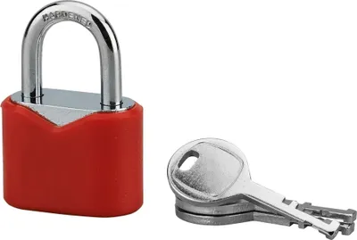 Image de Cadenas à clé, intérieur, ovale, 30mm, gainé PVC, anse acier cémenté, 3 clés - SP