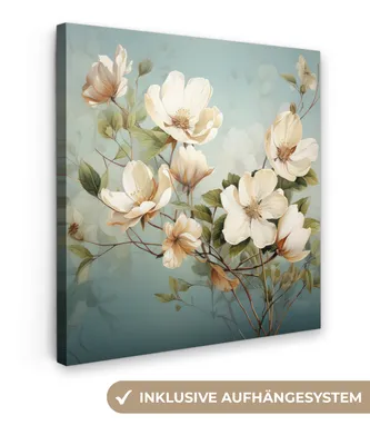 Zdjęcie produktu dla MuchoWow® - Obraz na płótnie - Kwiaty - Biały - Natura - Vintage, fototapeta, dekoracja ścienna, obrazy do salonu, 90x90cm