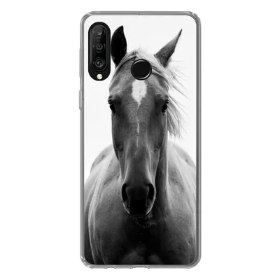 Produktbild von MuchoWow® Handyhülle Schutzhülle Hülle für Huawei P30 Lite Pferd - Schwarz - Weiß - Porträt Silikon Softcase Handy Hülle - Handyhülle