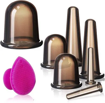 Productafbeelding van Siliconen Schröpset Gezicht en Oog Massage Set met Huidexfoliatieborstel
