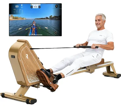 Immagine prodotto di Rematore, con una resistenza massima di 150 kg, 16 livelli di resistenza, monitor con tecnologia Bluetooth, che coinvolge tutto il corpo, e design verticale