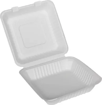 Produktbild von Menübox aus Zuckerrohr, ungeteilt, 20 x 20 x 7,5 cm, 50 Stück.