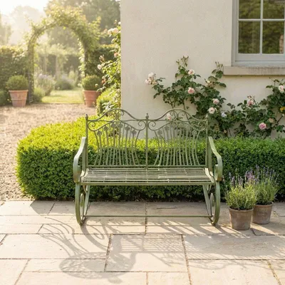 Produktbild von Gartenbank Eisen grün lackiert im nostalgischen Stil, H.90 cm