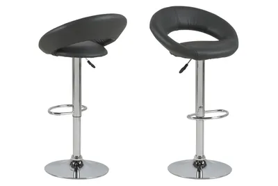 Image de Plus Tabouret de bar en similicuir PU, gris, chrome.