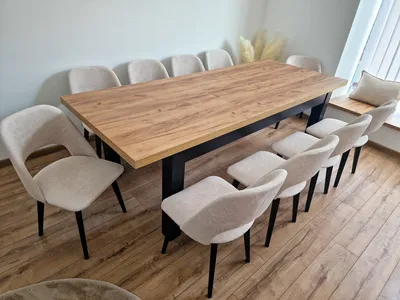 Produktbild von Essgruppe: 10x Stühle Isabella + Esstisch Leonardo 100x200-300 cm – Buchenholz, Schwarz & Eiche